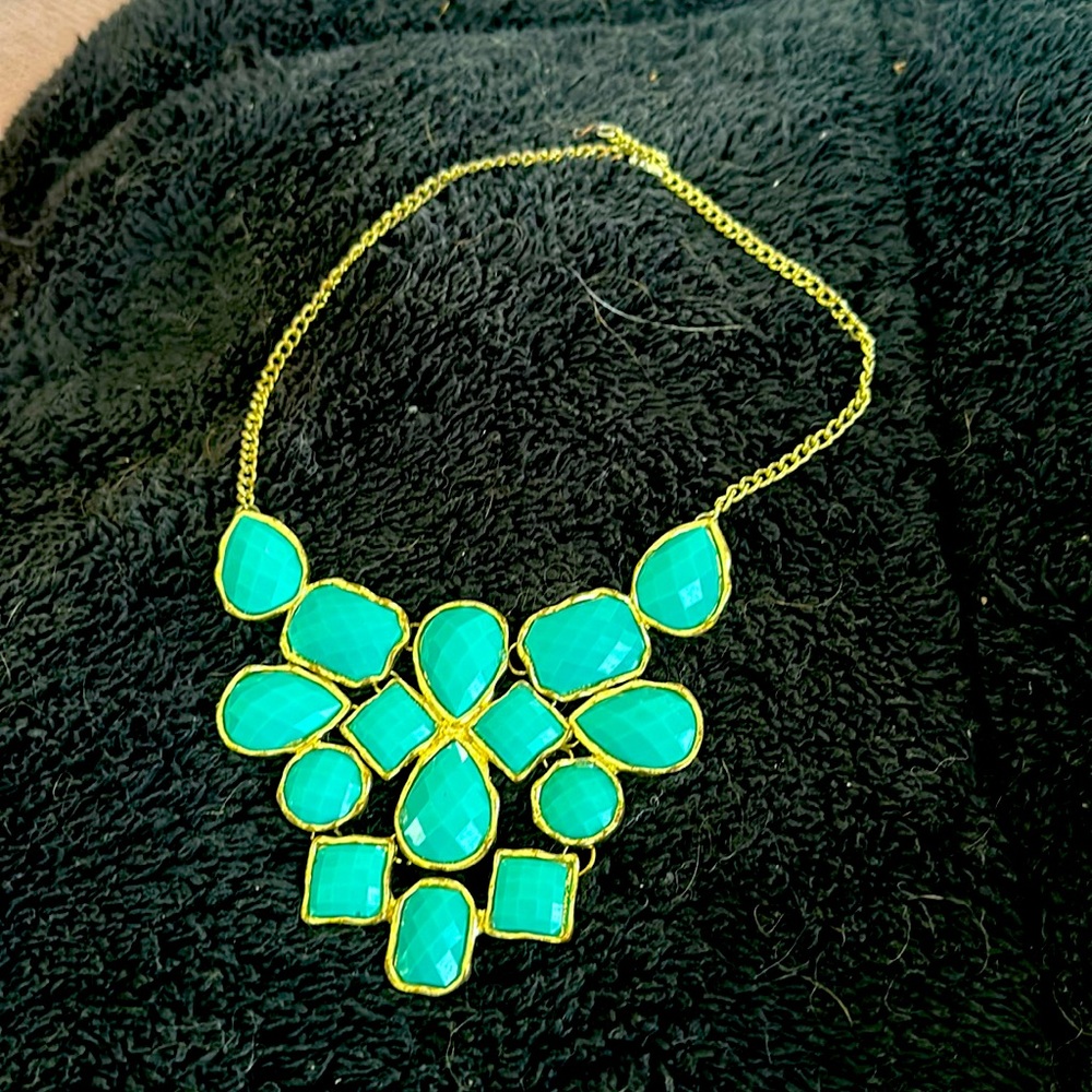 Beautiful, teal and gold statement necklace